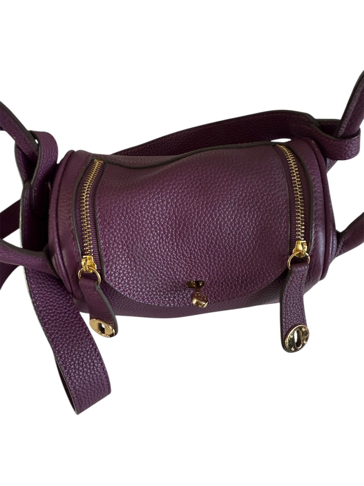 Designer LEATHER PURPLE BAG MINI BIRKIN STYLE SMALL GOLD HARDWARE Size ONE SIZE - 5 Thumbnail