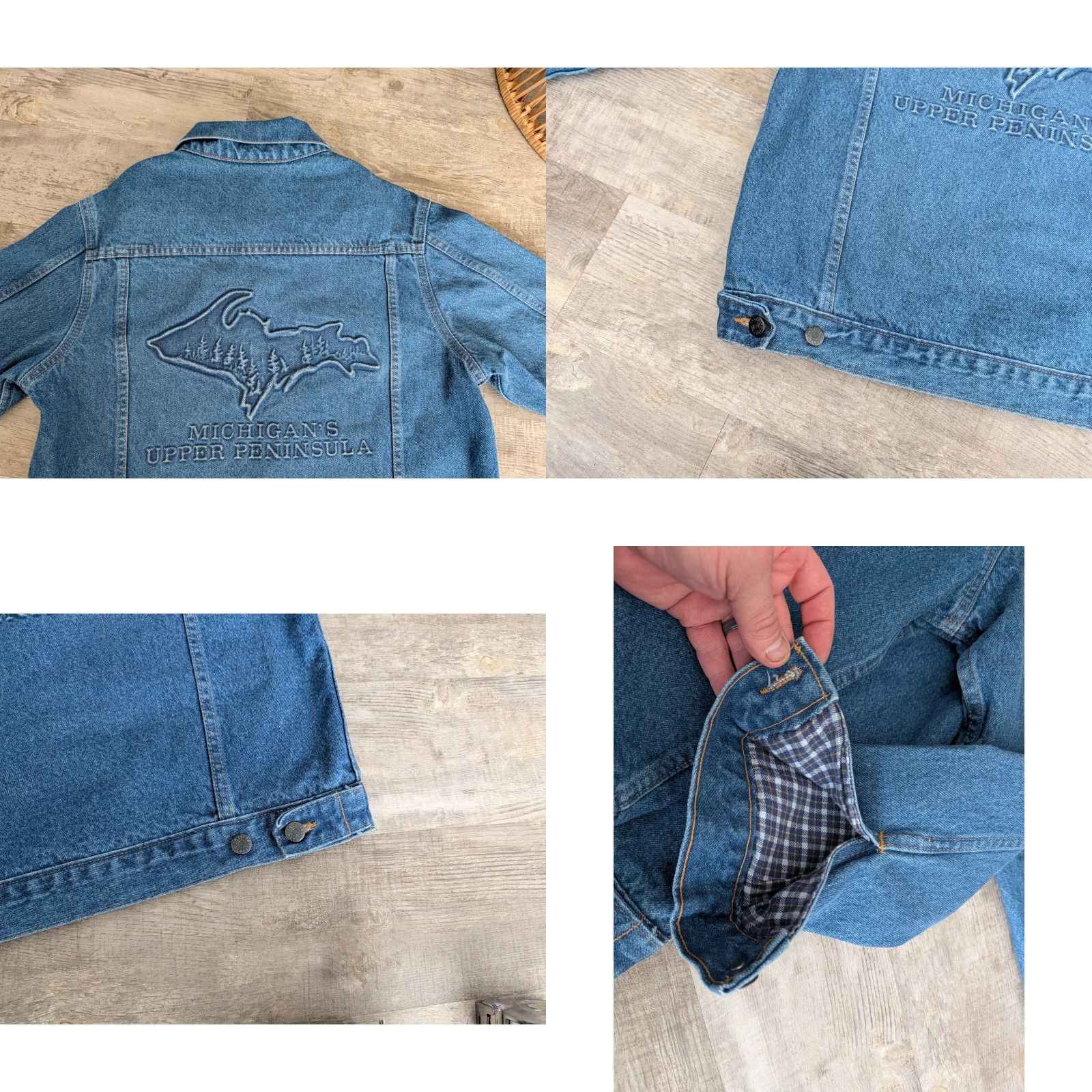 Denime VINTAGE Tyca Denim Embossed UP Michigan Trucker Jacket Size US 29 - 10 Thumbnail