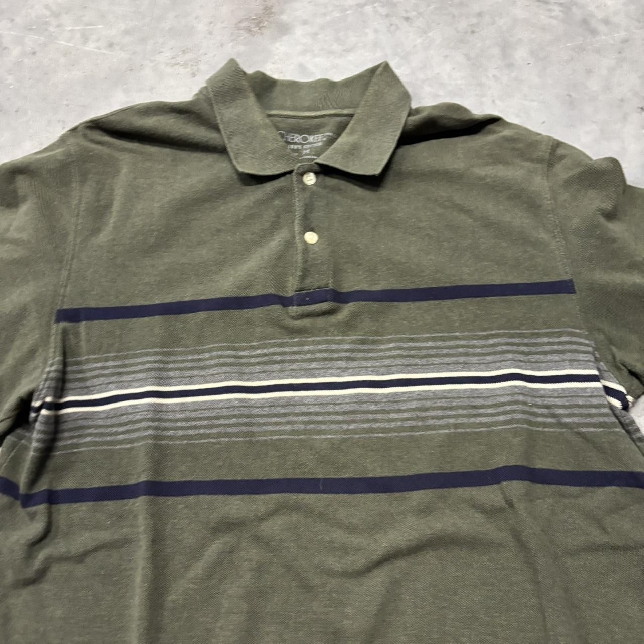 Japanese Brand × Vintage Crazy Vintage Y2K/2000s Grunge Olive Green Earth Tone Striped Essential Polo Shirt! Size US M / EU 48-50 / 2 - 2 Thumbnail