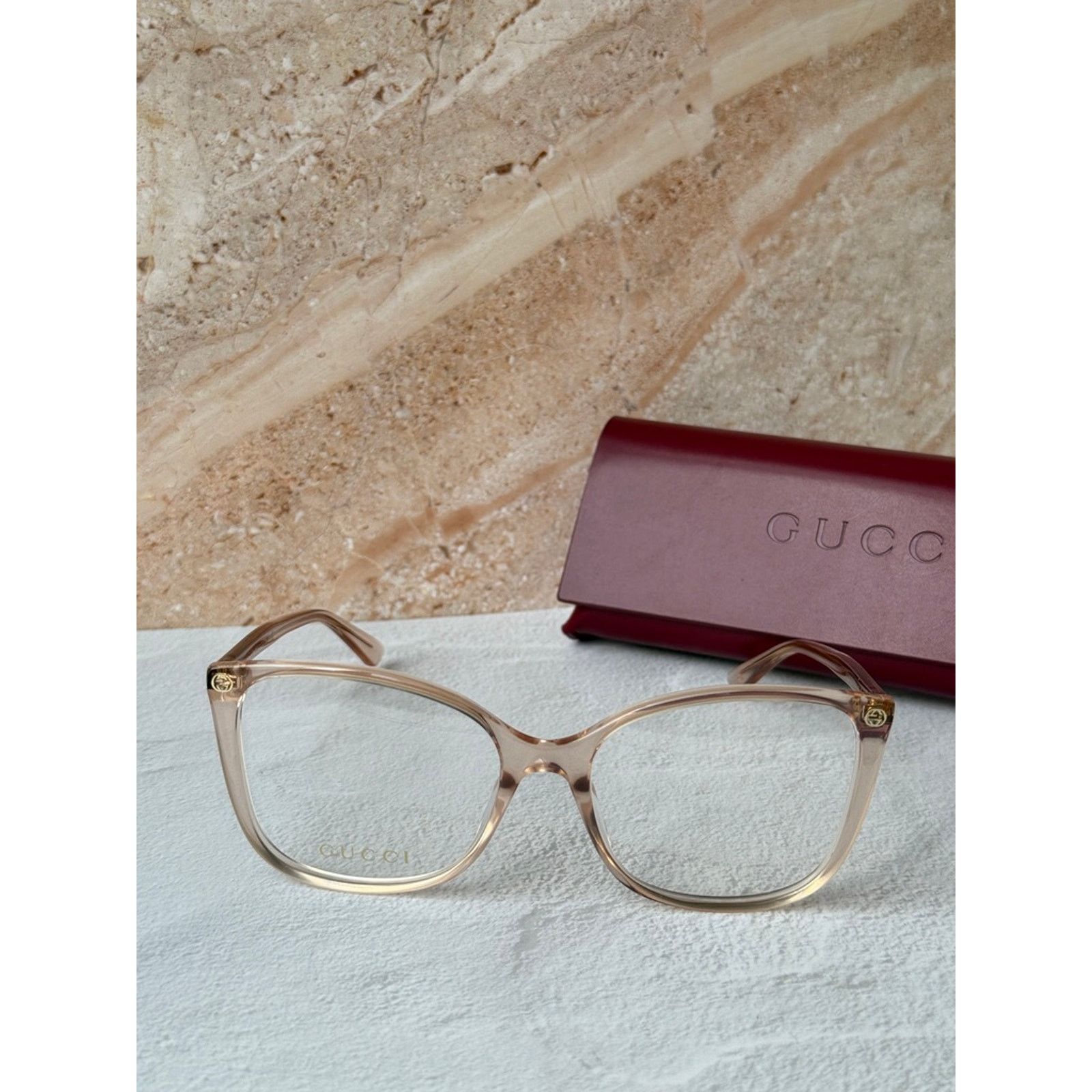 Gucci NEW Gucci GG0026O Nude Pink Cat Eye Eyeglasses Frames Size ONE SIZE - 5 Thumbnail