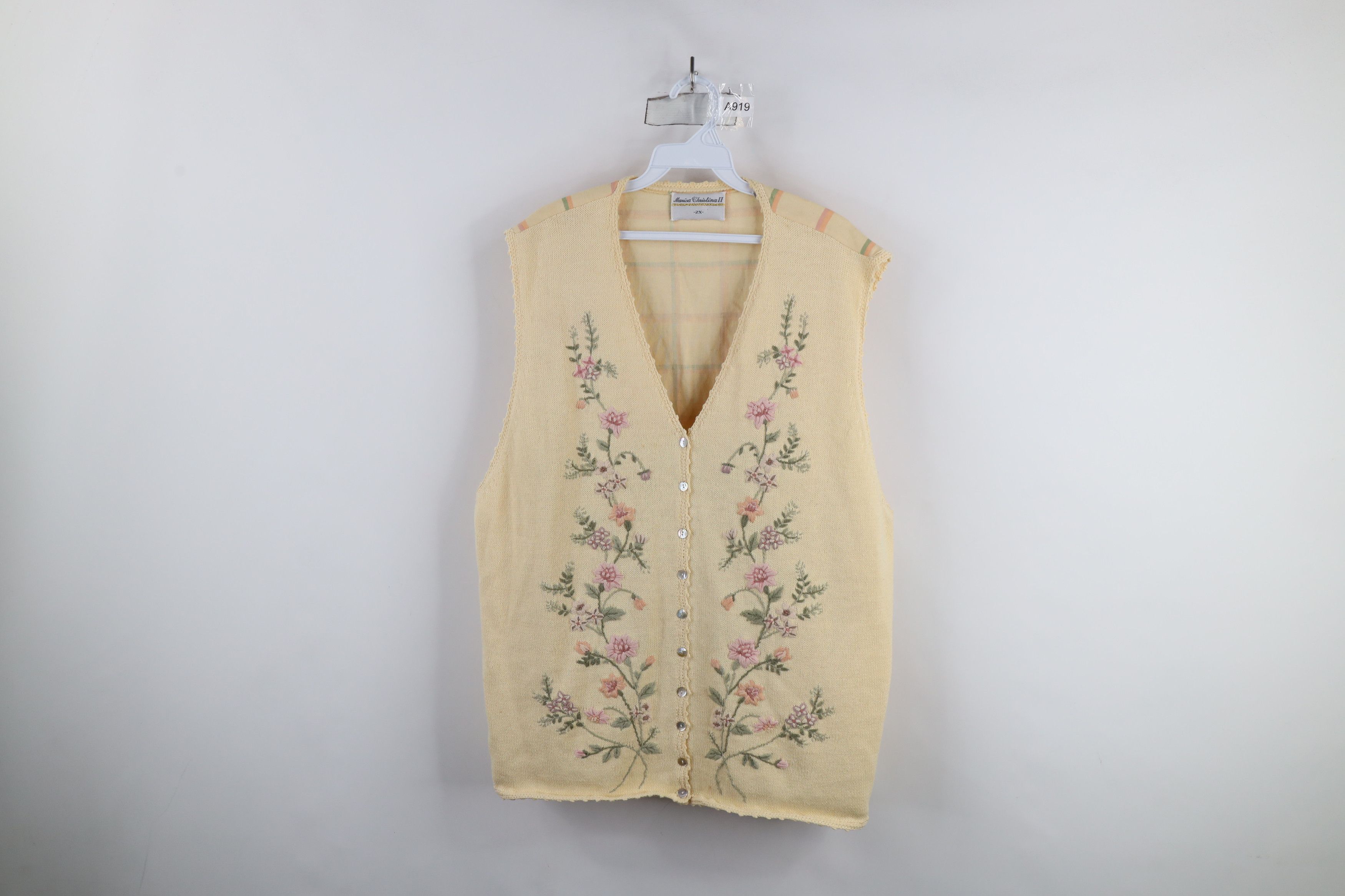 Vintage Vintage 90s Country Primitive Flower Knit Sweater Vest Size XXL / US 16-18 / IT 52-54 - 1 Thumbnail