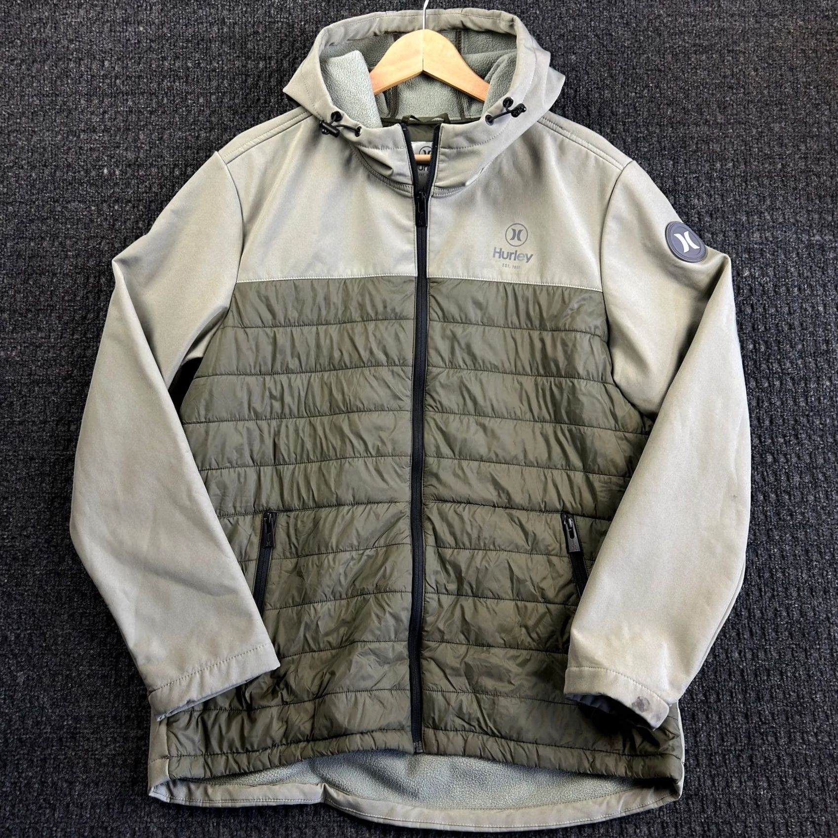 Hurley Hurley Sonora Jacket Mens L Green Hooded Full Zip Soft Shell Logo Windbreaker Size US L / EU 52-54 / 3 - 2 Thumbnail