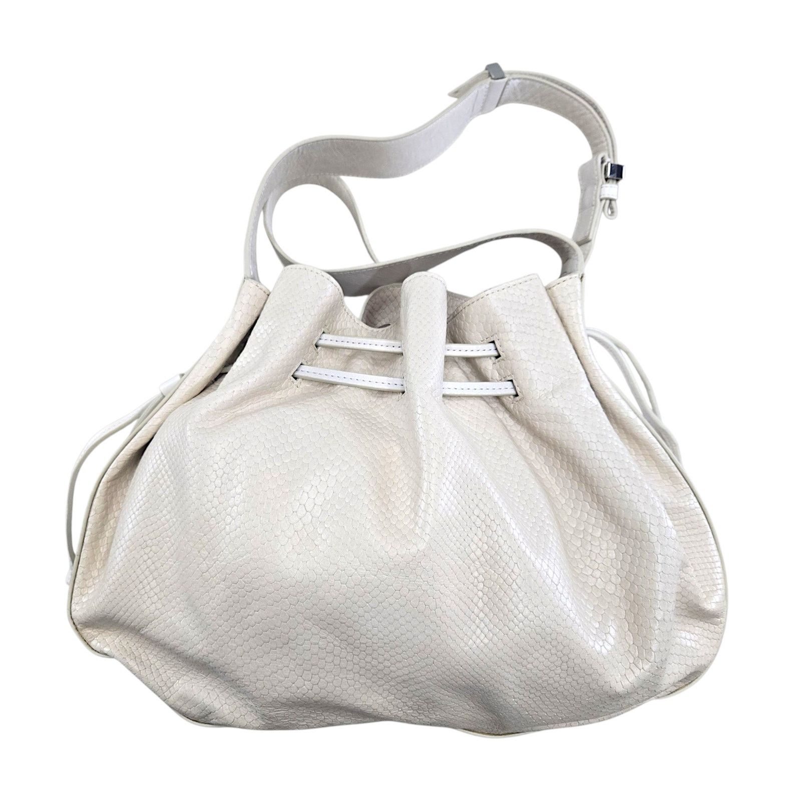 Halston Heritage Snakeskin Leather Drawstring Shoulder Bag