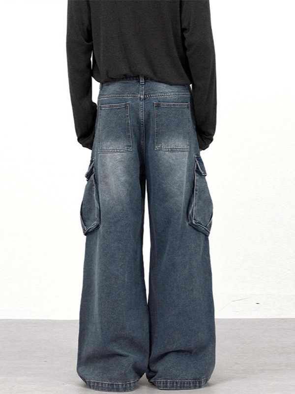 Japanese Brand Men's Cleanfit multi-pocket patchwork distressed work jeans Size US 32 / EU 48 - 3 Thumbnail