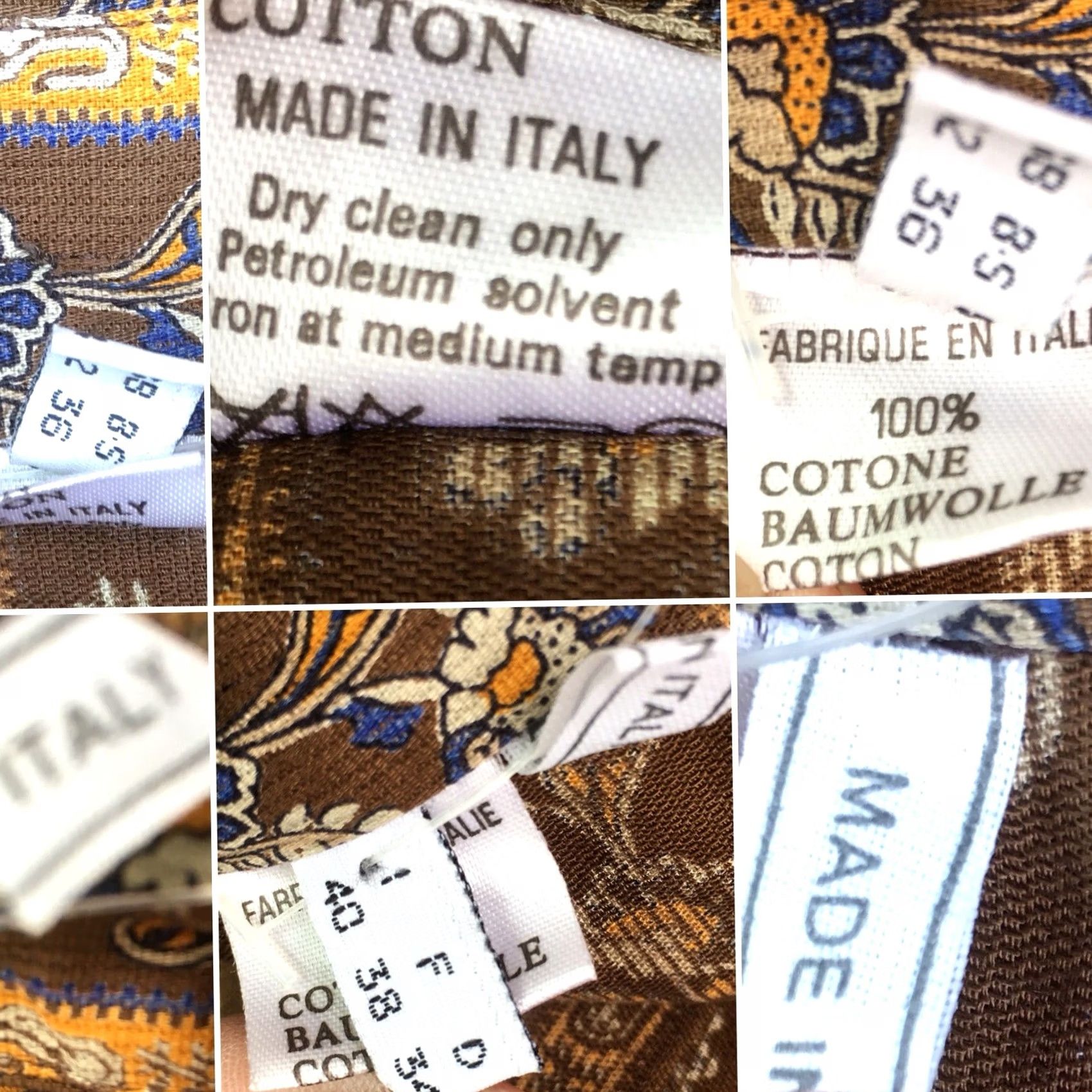 Vintage VINTAGE Made In Italy Blouse 100% Cotton Brown Paisley Abalone Buttons 1980s The Back Room NOS Sz 6 Womens Size M / US 6-8 / IT 42-44 - 6 Thumbnail