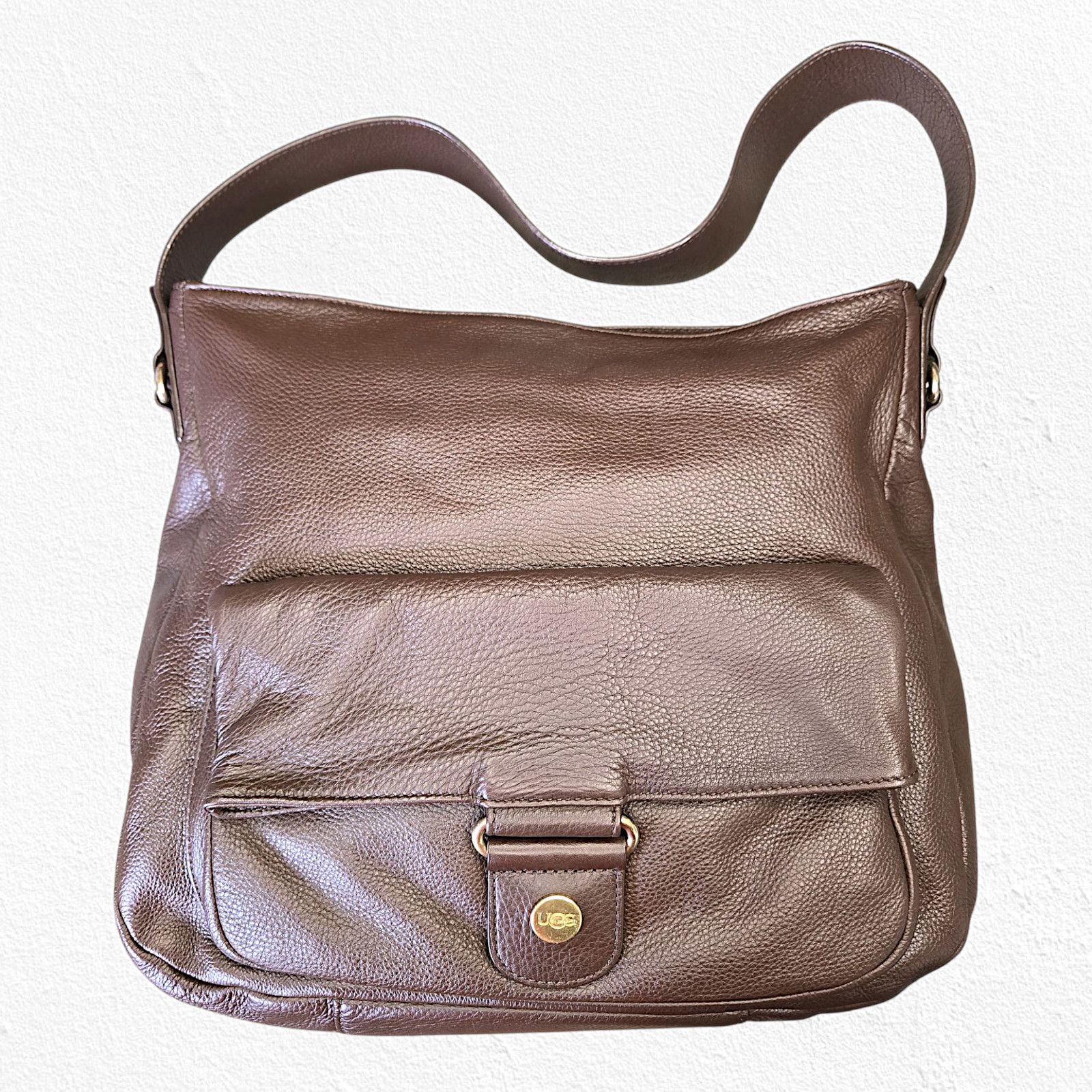 Ugg Y2K UGG Pebbled Leather Chocolate Brown Slouchy Tote Size ONE SIZE - 2 Thumbnail