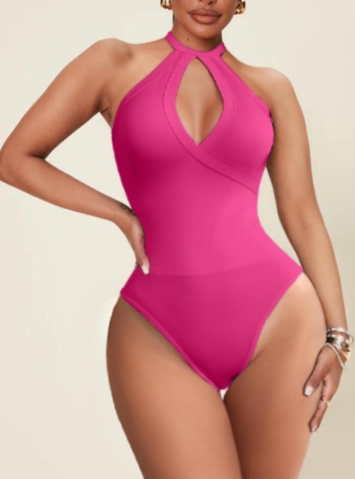 FRONTEER Ekaliy Women's Hot Pink Sleeveless Cutout Bodysuit Small Size 28" / US 6 / IT 42 - 1 Thumbnail
