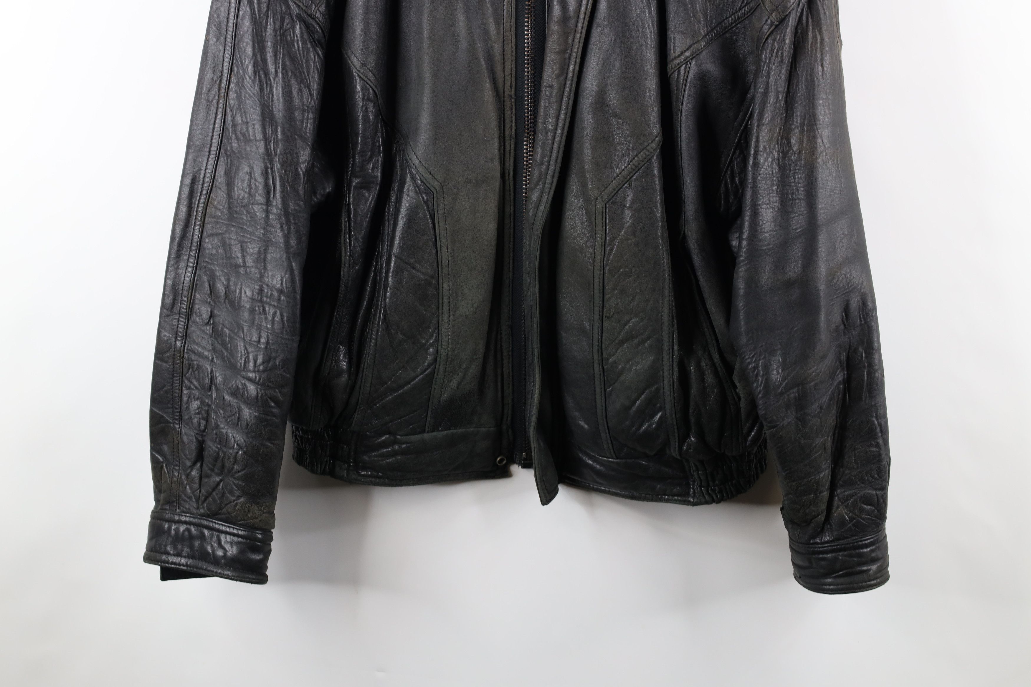 Vintage Vintage 90s Streetwear Full Zip Leather Bomber Jacket Black Size US L / EU 52-54 / 3 - 3 Thumbnail