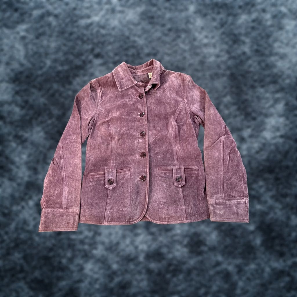 Vintage IE Relaxed Leather Jacket Womens Small Purple Button Pocket Boho Y2K Varsity Style Bohemian Girls Womens Size S / US 4 / IT 40 - 1 Thumbnail