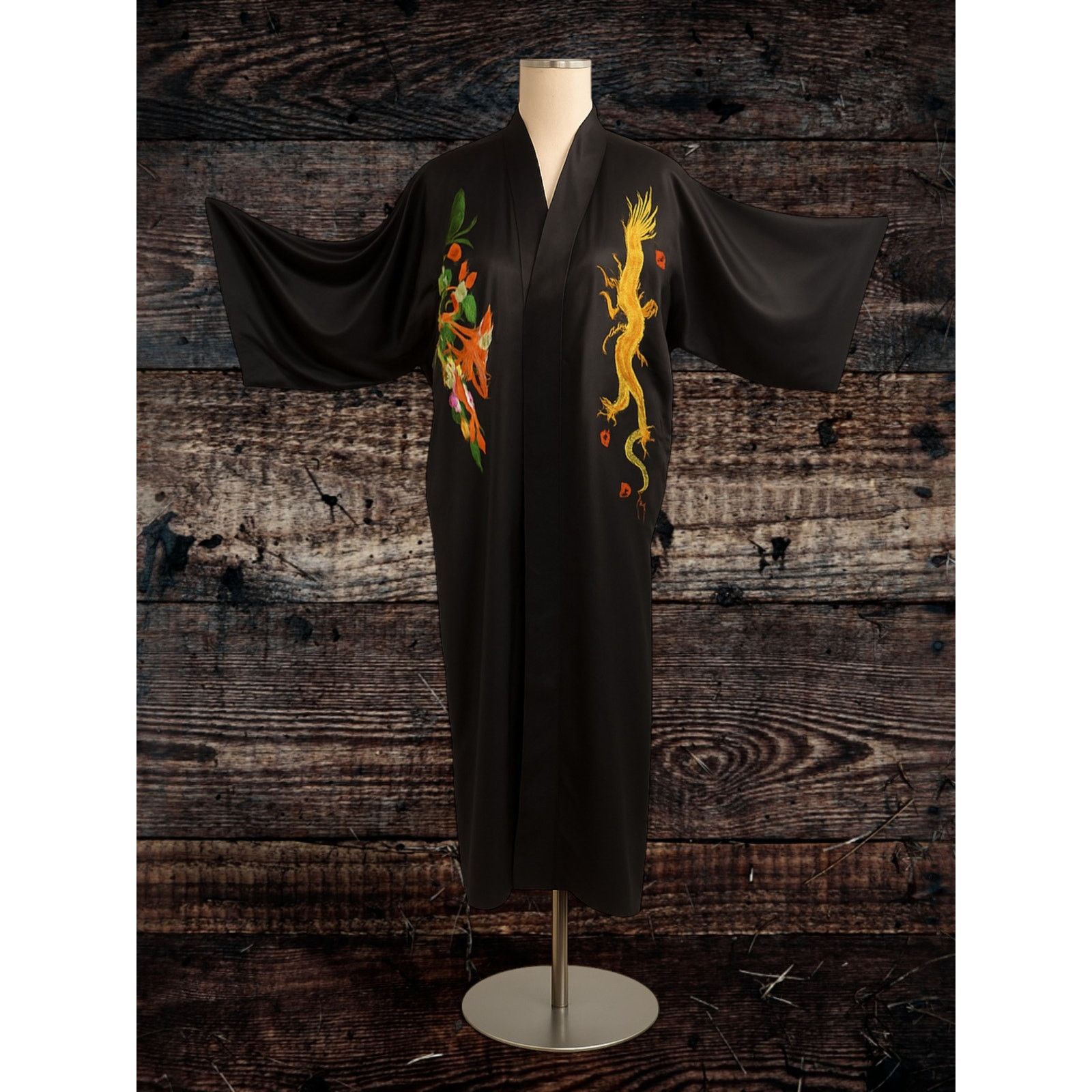 & Other Stories Golden Dragon Embroidered Kimono – Black Silk Size ONE SIZE - 1 Thumbnail