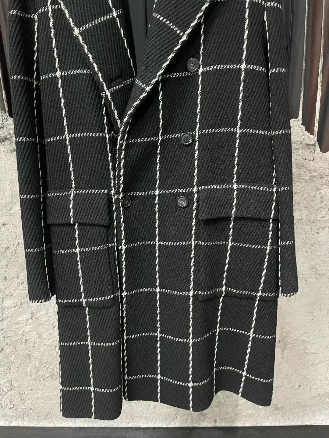 Dior Dior Black White Check Twill Lapel Wool Coat Size US 7 / EU 40 - 4 Thumbnail