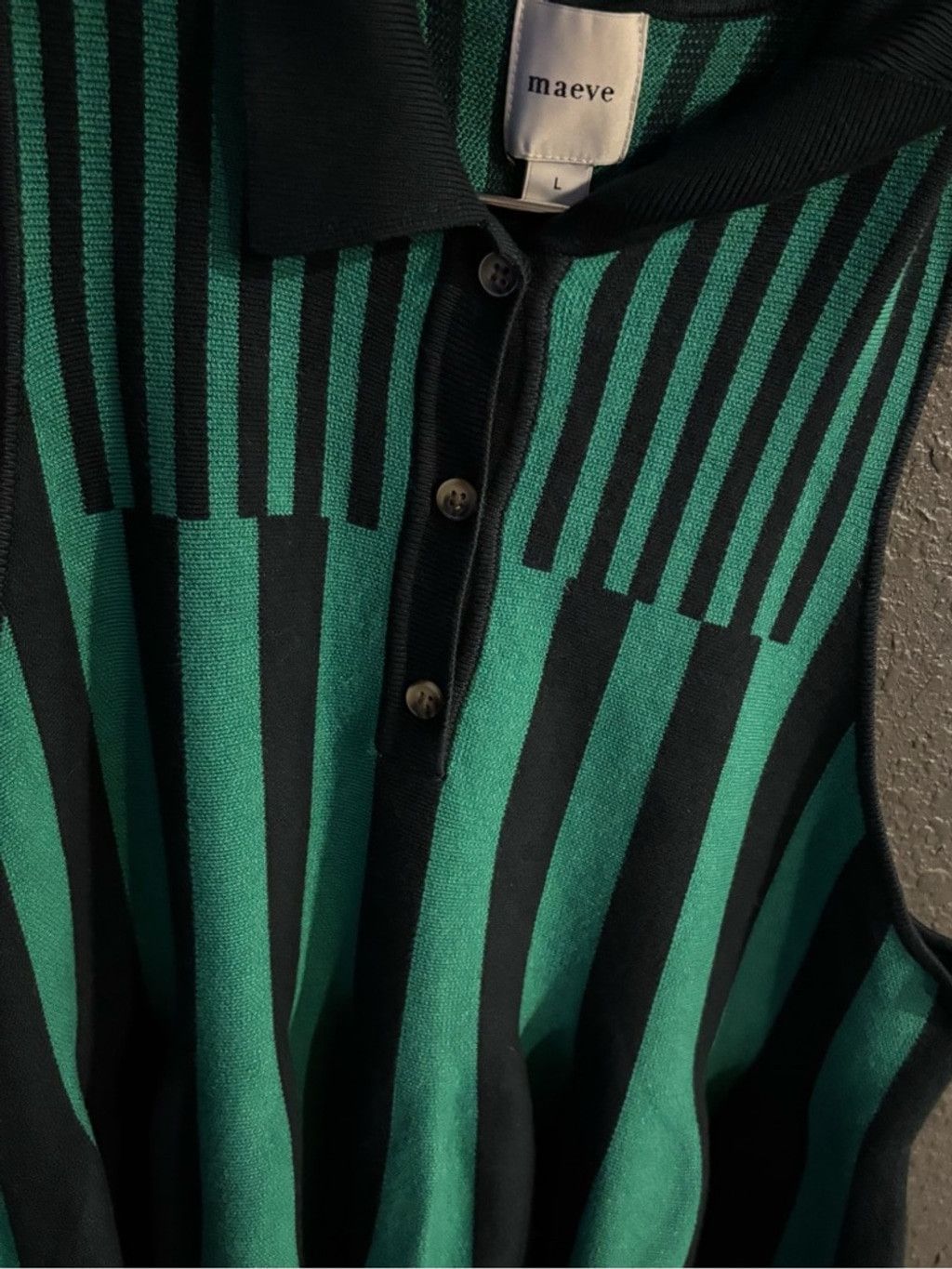 Anthropologie Maeve Black and Green Striped Sleeveless Polo Dress Size L / US 10 / IT 46 - 2 Thumbnail