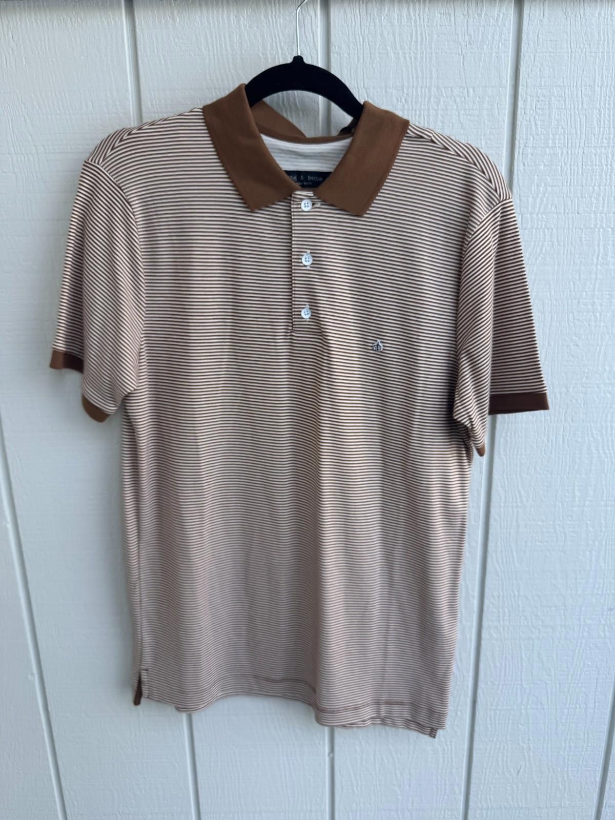 Rag & Bone Rag and Bone Men's Interlock Stripe Polo Khaki (Size Medium) Size US M / EU 48-50 / 2 - 1 Thumbnail