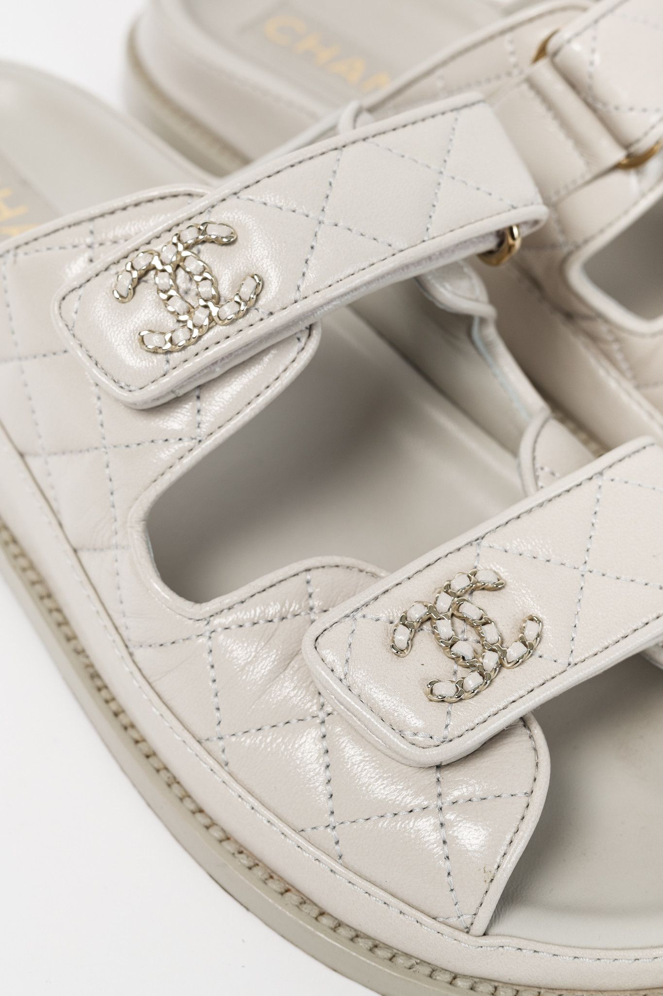 Chanel Chanel Lambskin Quilted CC Chain Velcro Dad Sandals Size US 7 / IT 37 - 8 Thumbnail