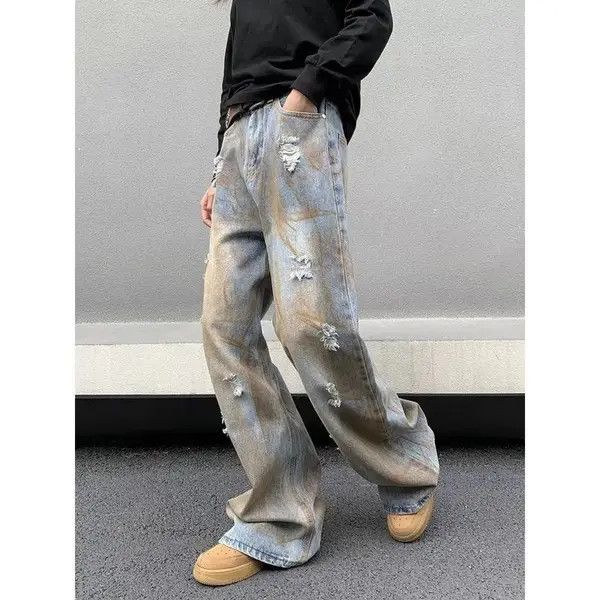 Designer × Japanese Brand × Vintage Hole Tie-dye Distress Wide Leg Jeans Size US 34 / EU 50 - 3 Thumbnail