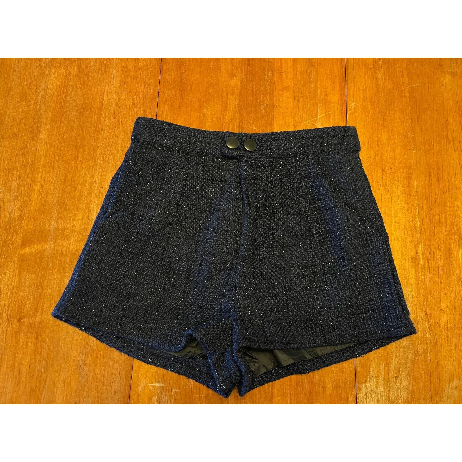 Other About Us Navy Blue Tweed Shorts S Metallic Thread High-Waist Size 26" / US 2 / IT 38 - 11 Thumbnail