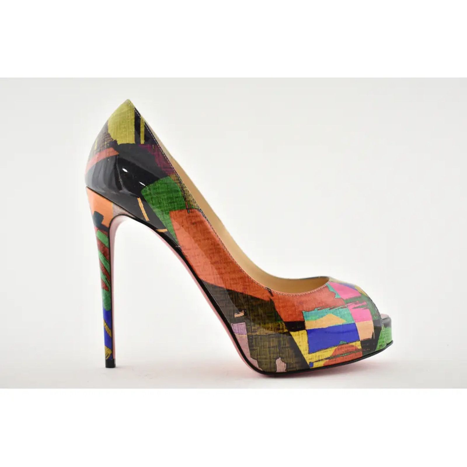 Christian Louboutin New Very Prive 120 Patent Mag Multicolor Peep Heel Pump 37.5 Size US 7.5 / IT 37.5 - 2 Thumbnail