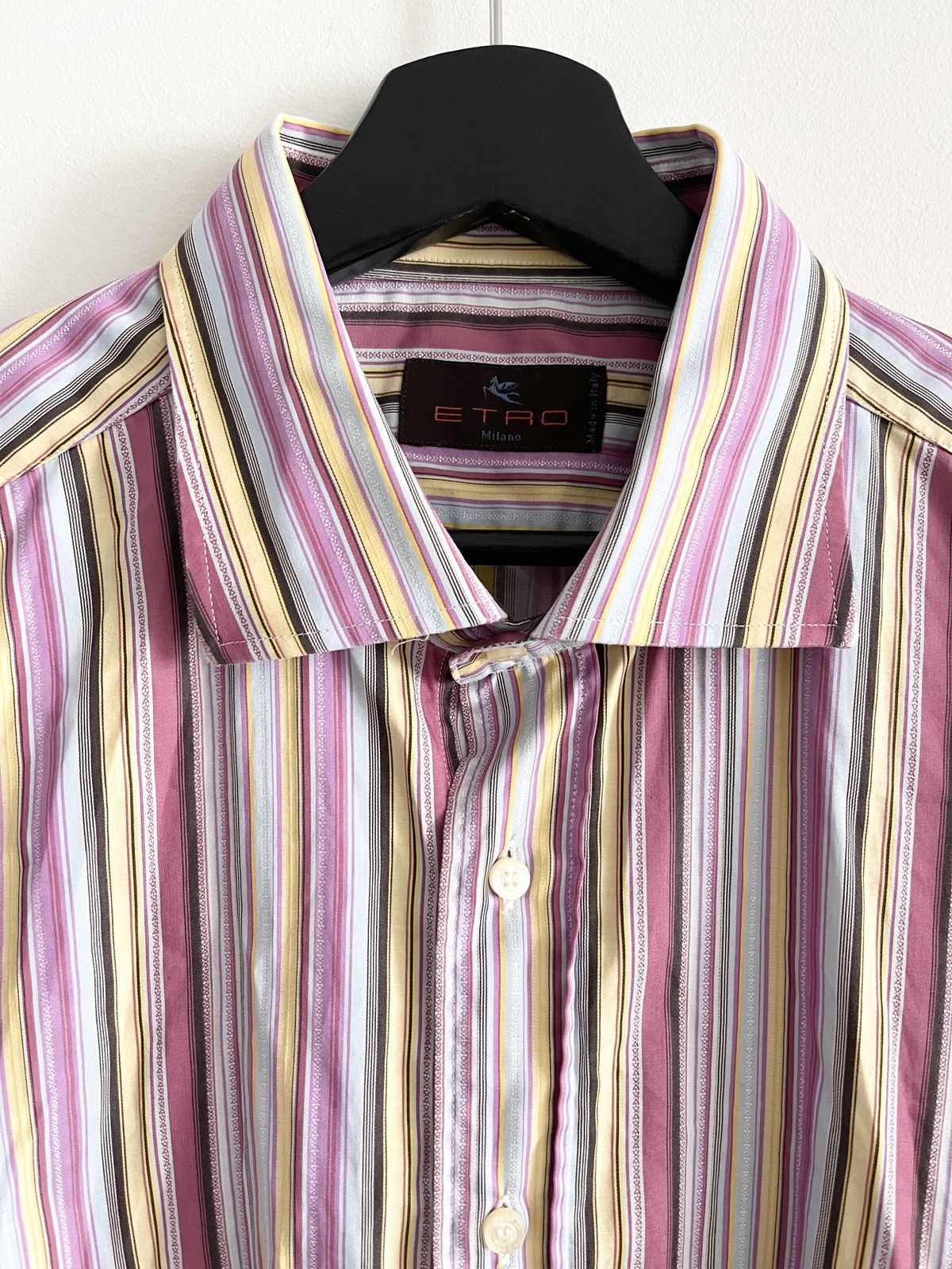Etro STEAL! Vintage Etro Pink Base Stripe Shirt Size 44R - 3 Thumbnail