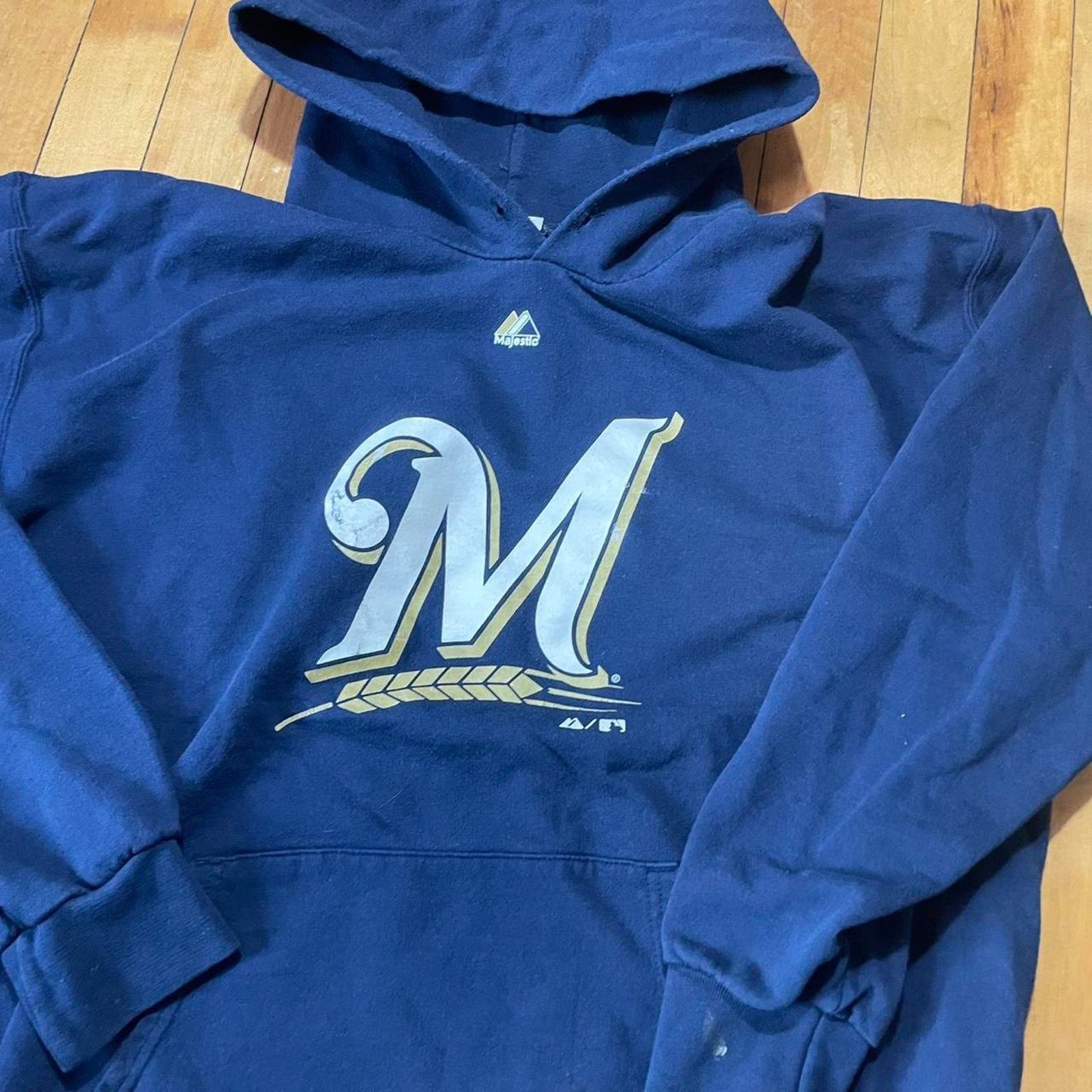 Majestic Milwaukee Brewers Hoodie Majestic MLB Navy Pullover Mens M L Size US M / EU 48-50 / 2 - 3 Thumbnail