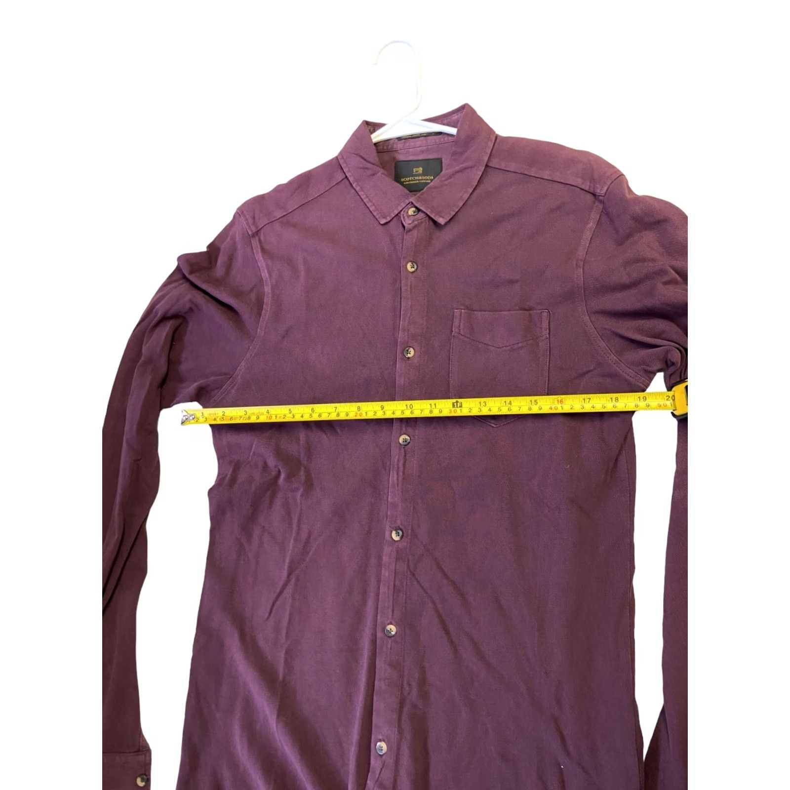 Scotch & Soda Scotch & Soda Mens Button-Up Shirt Maroon Long Sleeve Regular Fit Size M Cotton Solid Casual Shirt Mens Size 40R - 5 Thumbnail