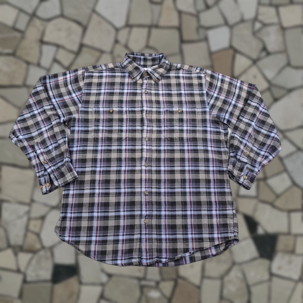 Carhartt Carhartt Shirt Mens Large Blue Gray Black Plaid Flannel Distressed Button Up Size US L / EU 52-54 / 3 - 1 Thumbnail