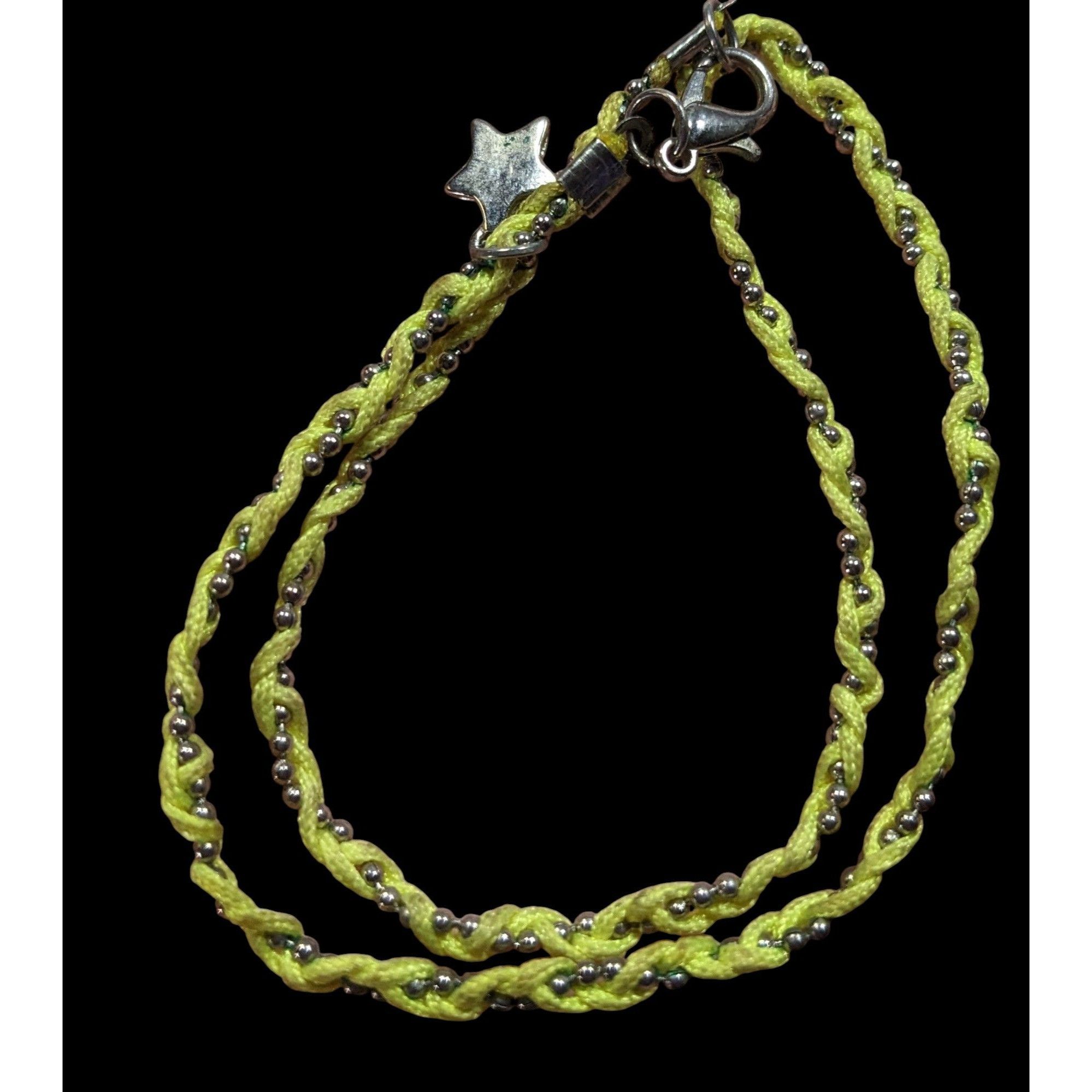 Other Handmade 90s Style Green And Silver Tone Braided Necklace Wi Size ONE SIZE - 3 Thumbnail