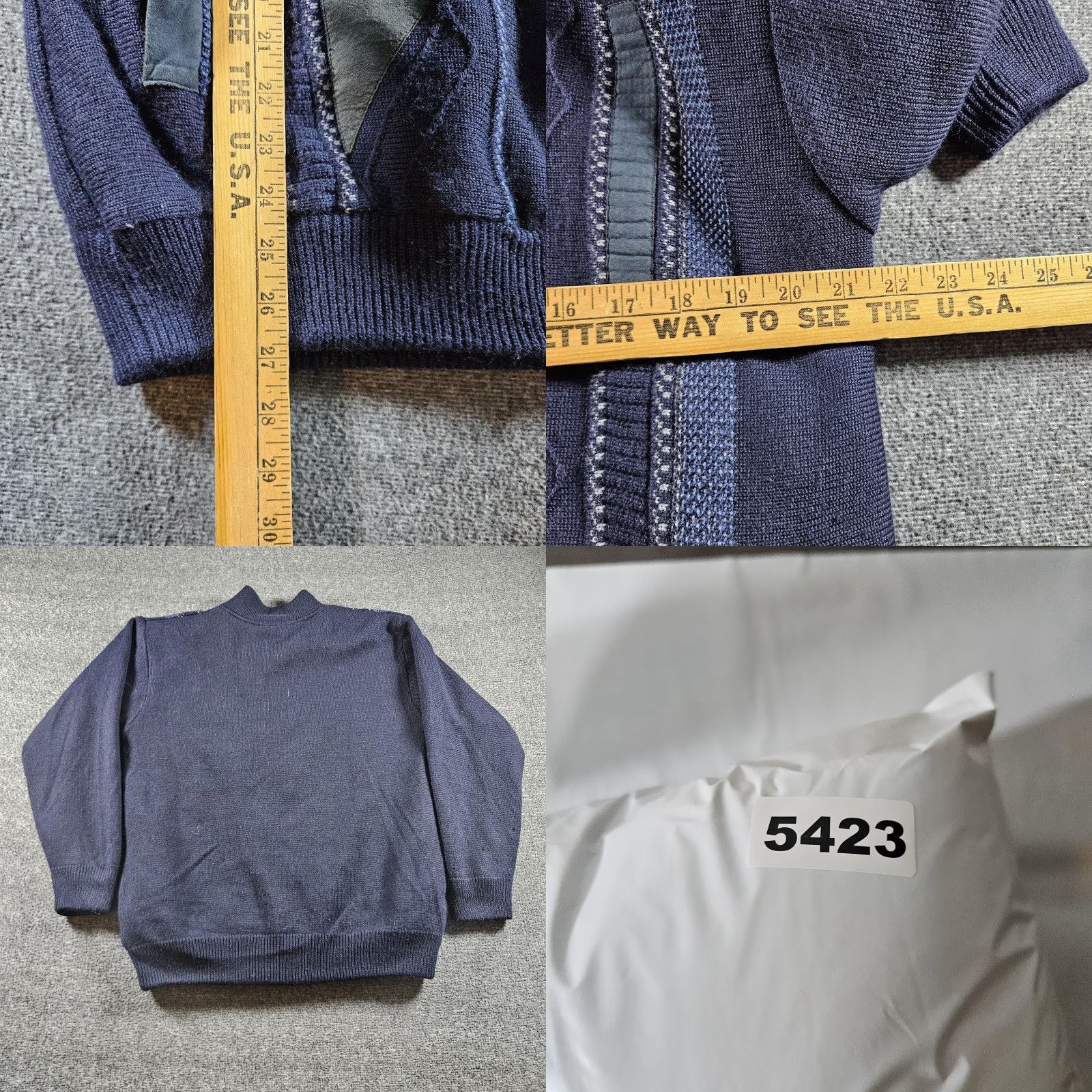 Vintage Werther International Sweater Mens Large Blue Full Zip Mock Neck Geometric Knit Size US L / EU 52-54 / 3 - 8 Thumbnail