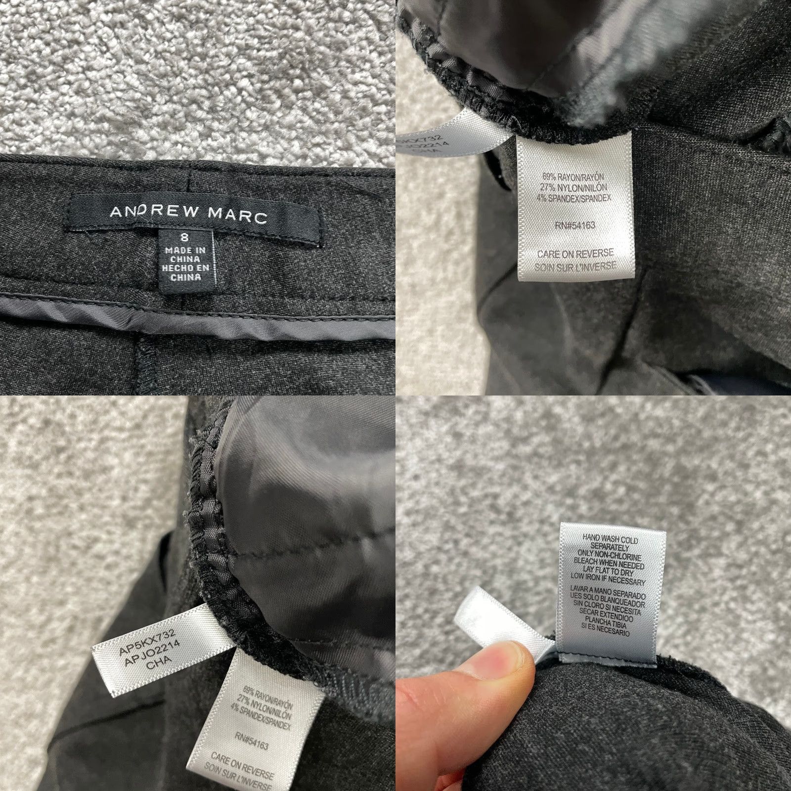 Andrew Marc Andrew Marc Womens Pants Size 8 32x28 Dark Gray Solid Rayon Blend Stretch Size 30" / US 8 / IT 44 - 7 Thumbnail