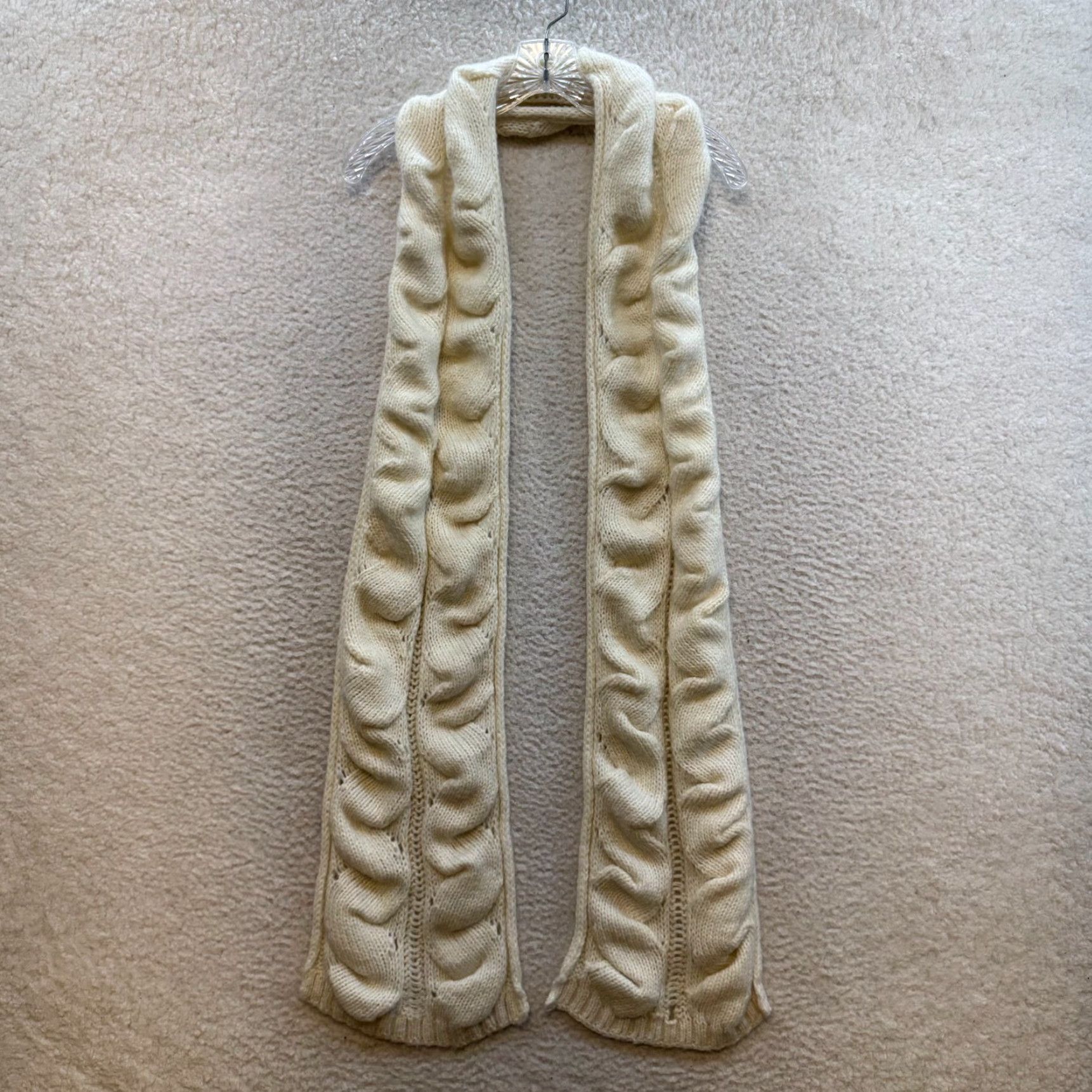 Sisley VINTAGE Sisley Scarf Women Knit Beige White Cream Y2K Vintage Solid Pattern Size ONE SIZE - 2 Thumbnail