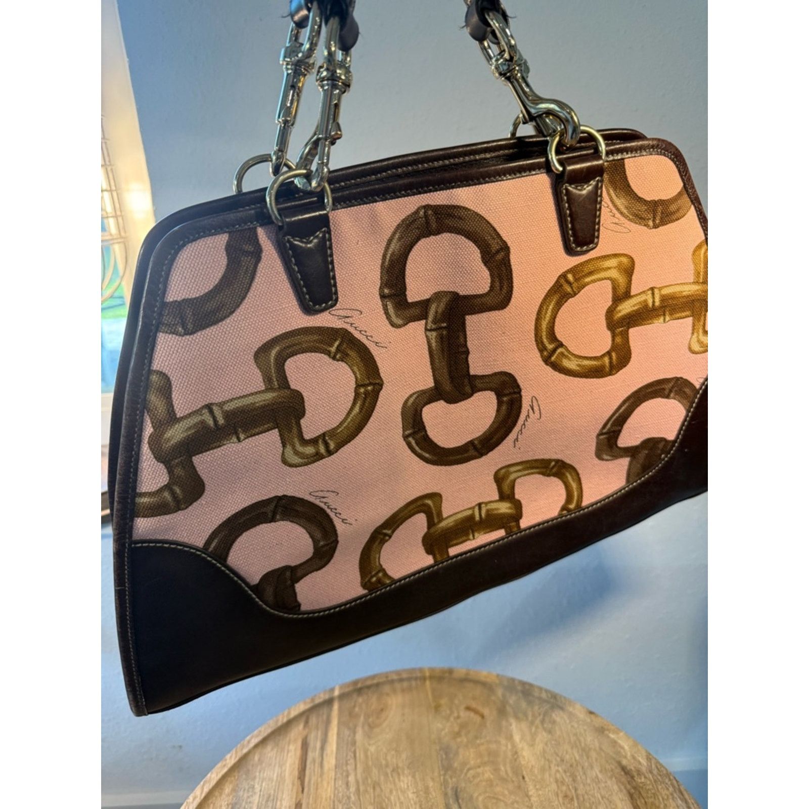Gucci Gucci Pink Horsebit Bamboo Printed Jackie O Bouvier Bag Size ONE SIZE - 11 Thumbnail