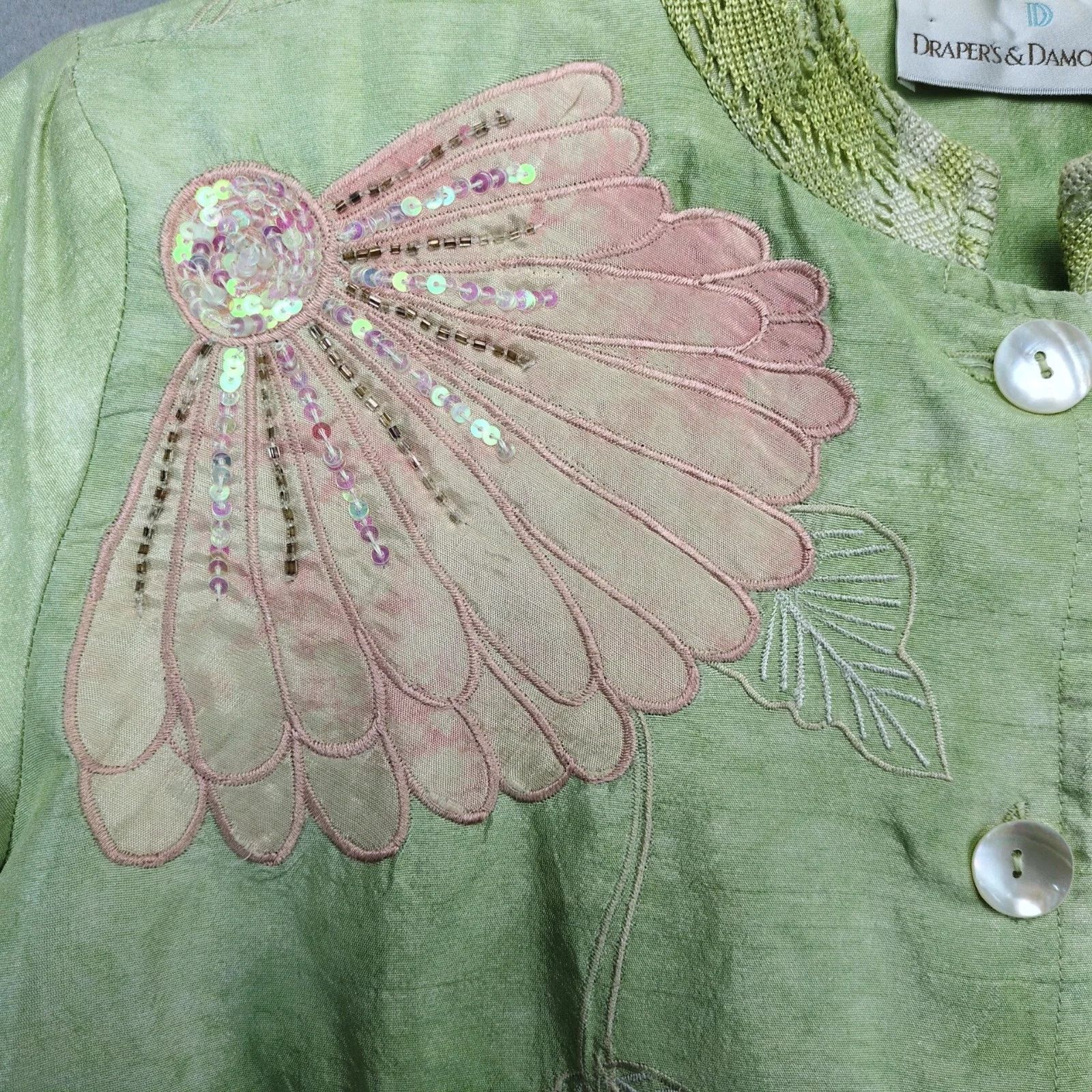 Vintage Draper's & Damon's Green Pink Floral Button Front Shirt M Size M / US 6-8 / IT 42-44 - 8 Thumbnail