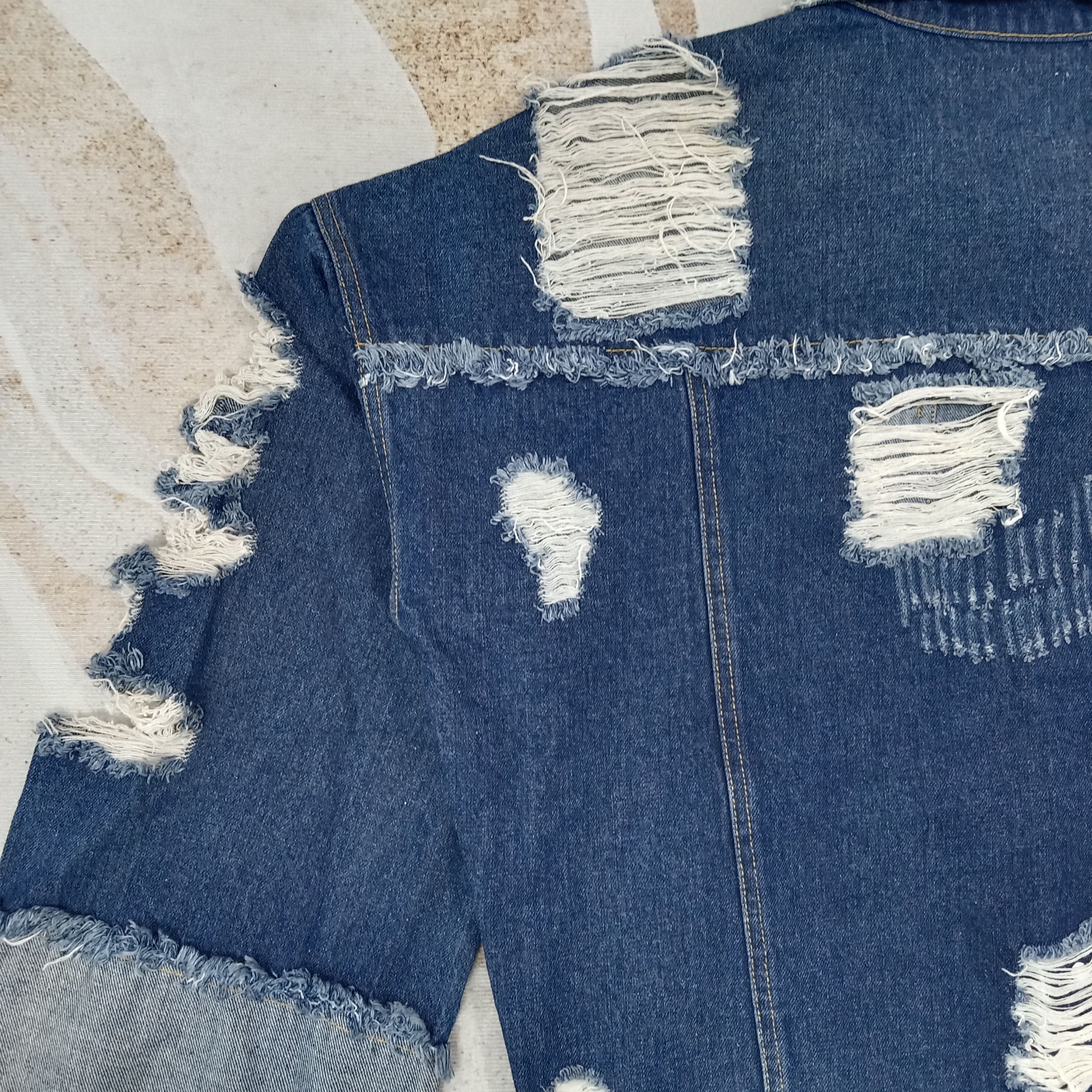 For All To Envy ENVYM Designer Ripped Denim Jacket C266N20 Size US L / EU 52-54 / 3 - 7 Thumbnail