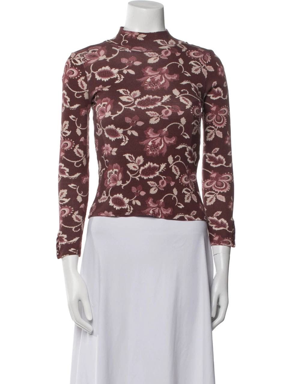 Sezane Sézane Floral Print Mock Neck Top Long-sleeve Luxury Paris Size S / US 4 / IT 40 - 1 Thumbnail