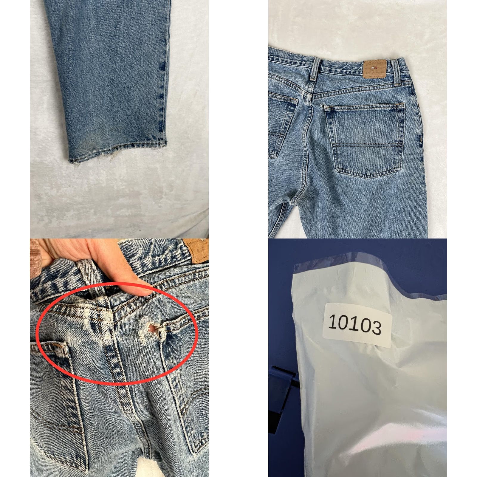 Denime VTG Tommy Jeans Jeans Straight Mens 33x32 Blue Light Wash Denim Distressed 5-Pocket Logo Patch Distressed Style Vintage Modern Straight Leg Mens Jeans Size US 33 - 9 Thumbnail