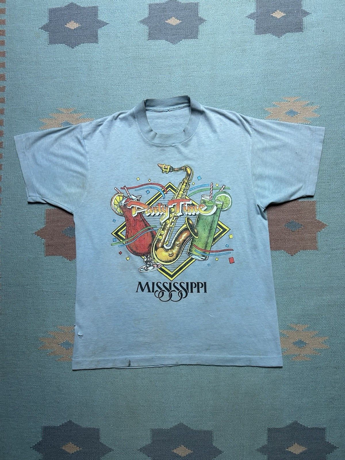 Vintage Vtg 80s t shirt party time Mississippi jazz alcohol distre L Size US L / EU 52-54 / 3 - 1 Thumbnail