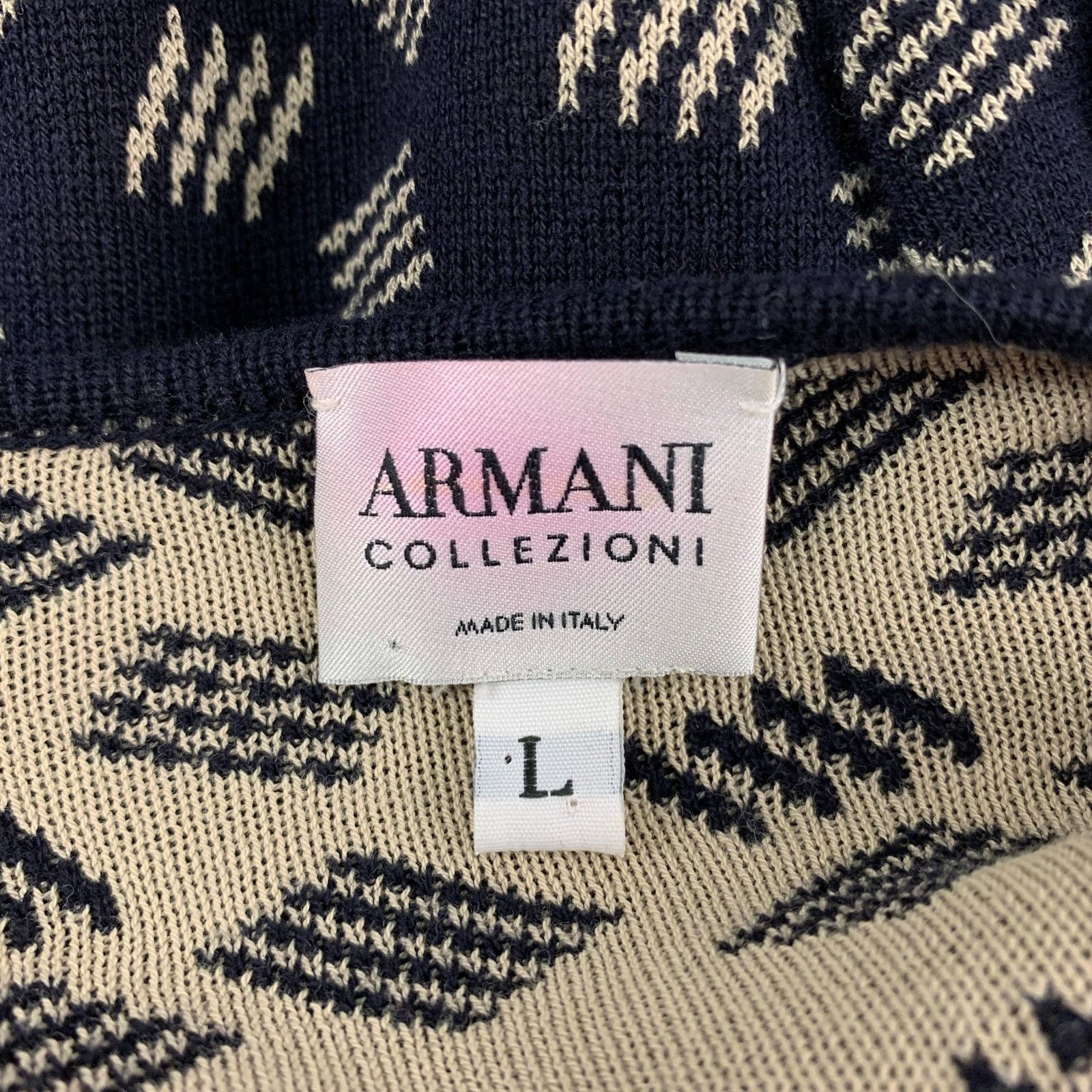 Armani Collezioni Size L Navy Ivory Knit Cotton Blend Crew Neck Pullover Size US L / EU 52-54 / 3 - 5 Thumbnail