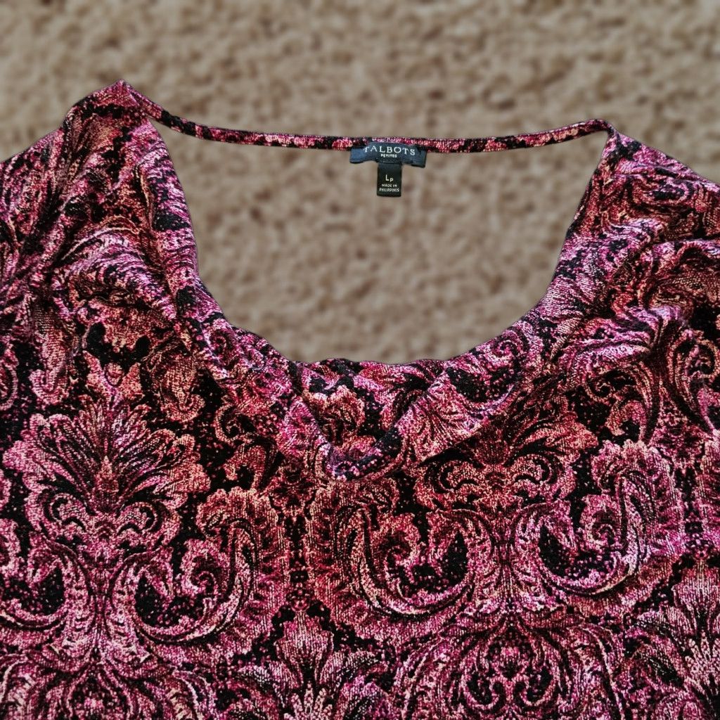 Talbots Talbots Top Womens Large Petite Pink Floral Cowl Neck Long Sleeve Blouse Shirt Size L / US 10 / IT 46 - 1 Thumbnail