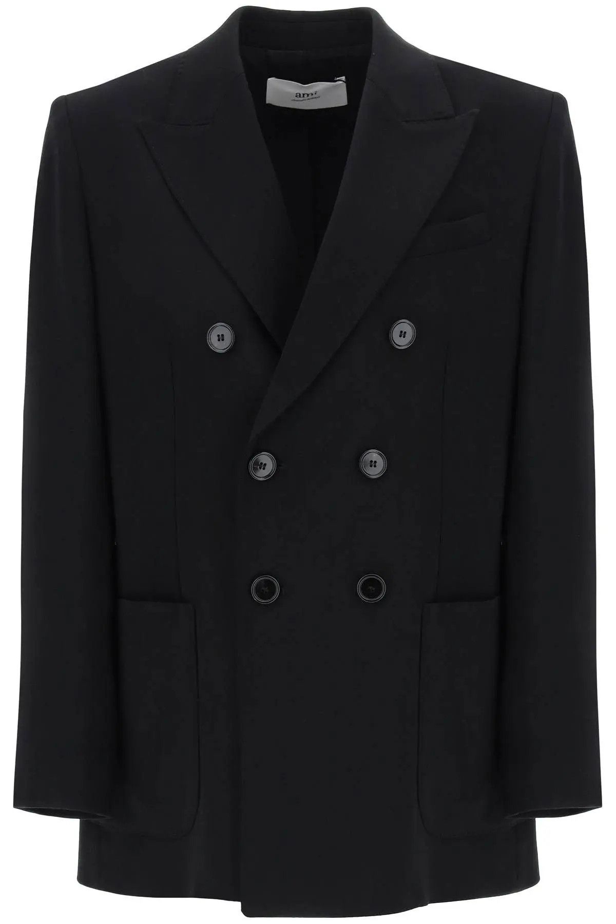 o1s22i1n0324 Double-breasted Tricotine Blazer in Black