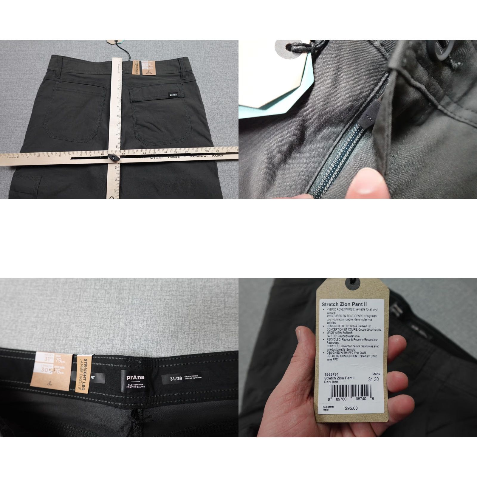 Prana PrAna Stretch Zion Pant II Mens 31x30 Gray Water Resistant Hiking Pants NWT Shorts? Size US 31 - 8 Thumbnail