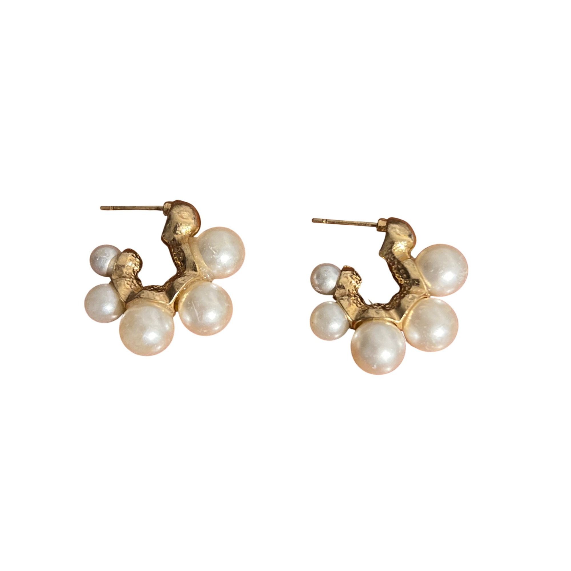 Other Gold Tone Faux Pearl Hoop Earrings Graduated Pierced 1" Acro Size ONE SIZE - 1 Thumbnail