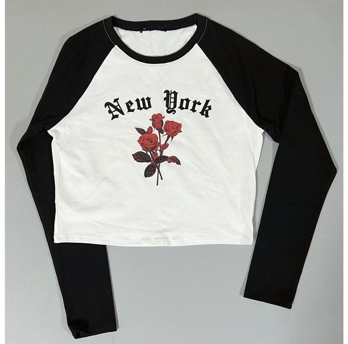 Vintage White ‘New York’ Floral Long Sleeve Shirt Top Tee Size M 🌹✨ Size M / US 6-8 / IT 42-44 - 1 Thumbnail