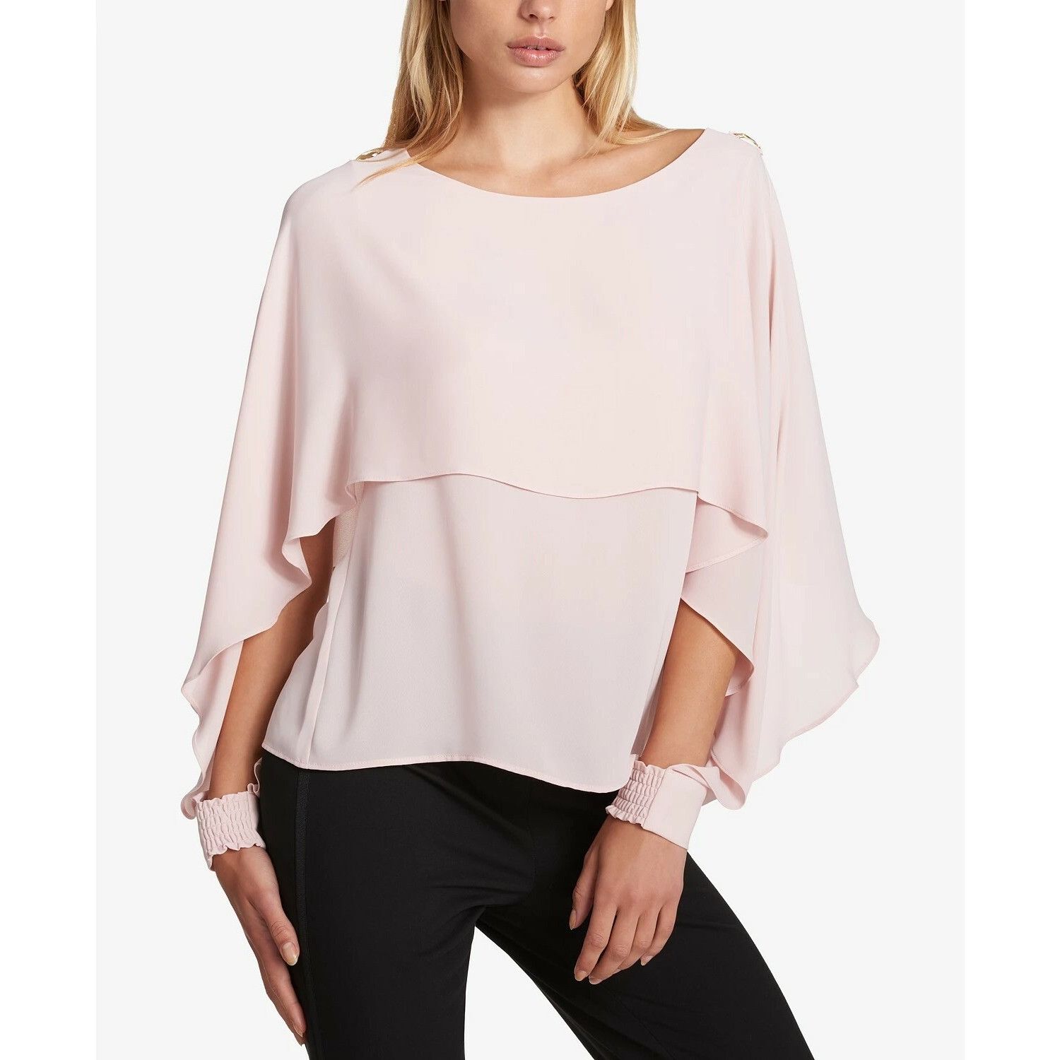 DKNY DKNY Ruffled Cape Top, Blush, Sz. XS-DISCOLORED Size XS / US 0-2 / IT 36-38 - 1 Thumbnail