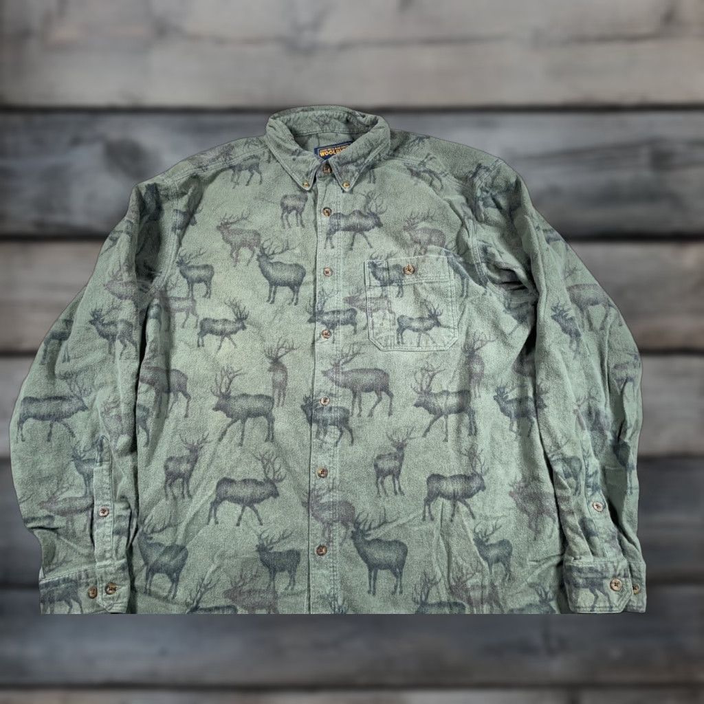 Vintage Woolrich Deer Print Flannel Shirt Adult 2XL Green Casual Workwear Mens Size US XXL / EU 58 / 5 - 1 Thumbnail