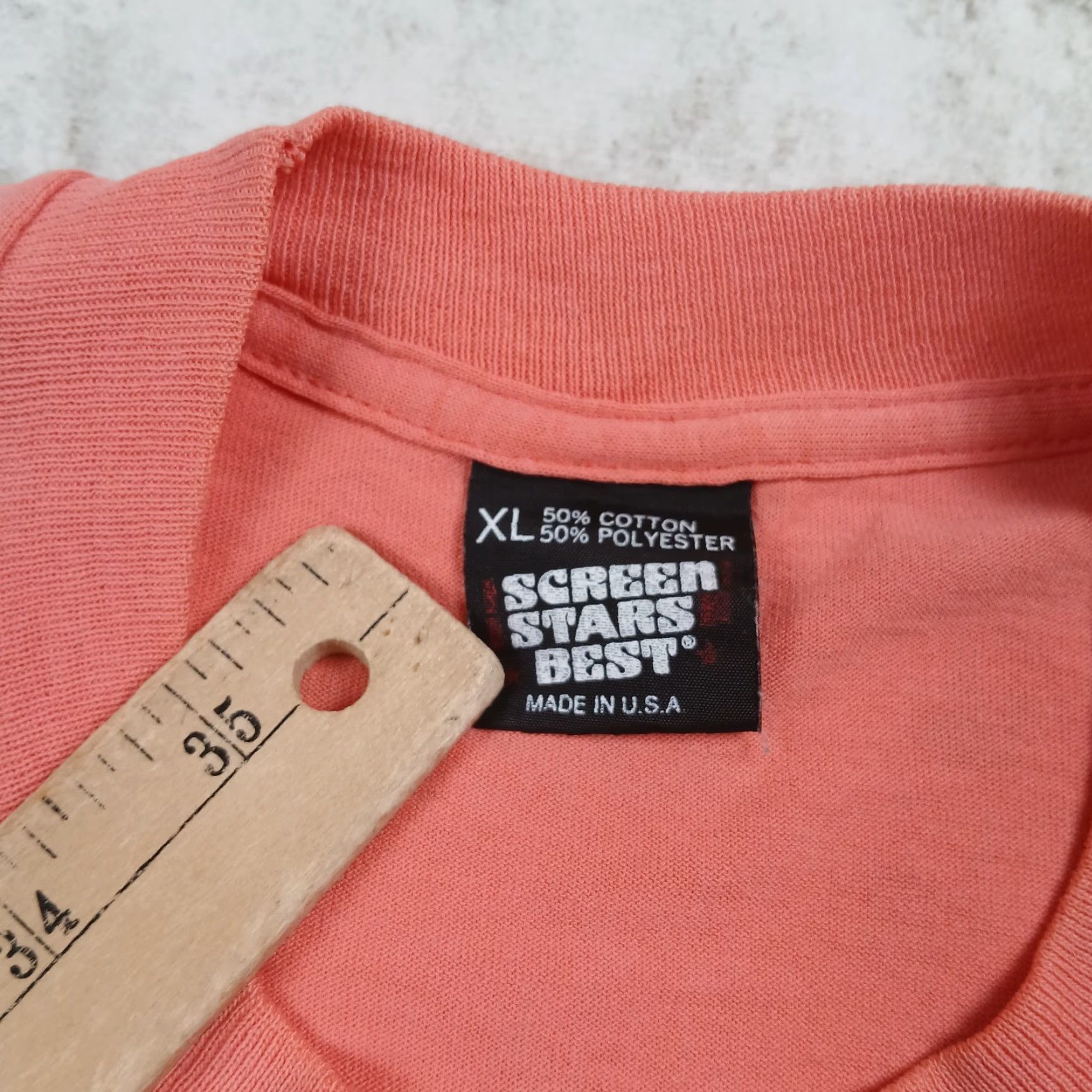 Fruit Of The Loom VINTAGE Fruit of the Loom T-Shirt Mens Large Orange Peach 80s Single Stitch Screen Stars Best 90s 80s USA Shirt Mens Size US L / EU 52-54 / 3 - 5 Thumbnail