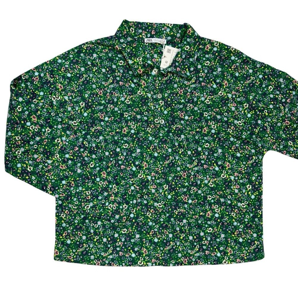 Zara NWT New Zara Cotton Floral Green Polo Shirt Size L Size L / US 10 / IT 46 - 5 Thumbnail