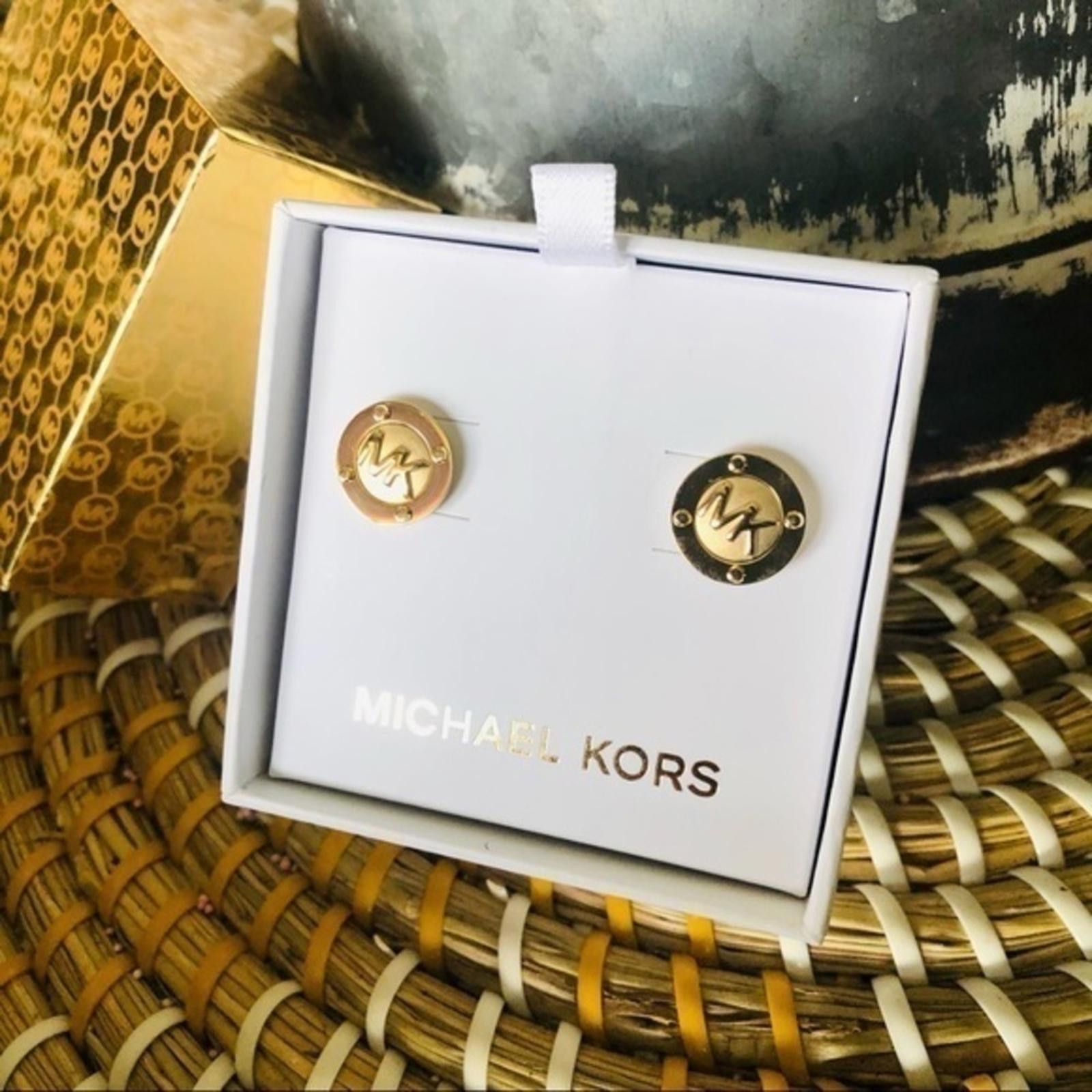 Michael Kors Michael Kors Gold MK Logo Stud Earrings NWT Size ONE SIZE - 2 Thumbnail