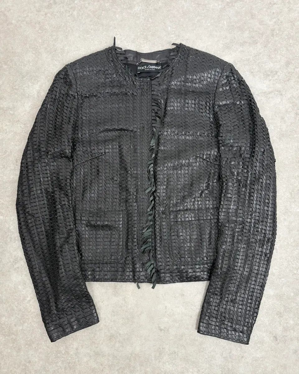 Dolce & Gabbana 2000s Dolce & Gabbana Woven Black Leather Jacket Size US XS / EU 42 / 0 - 1 Thumbnail