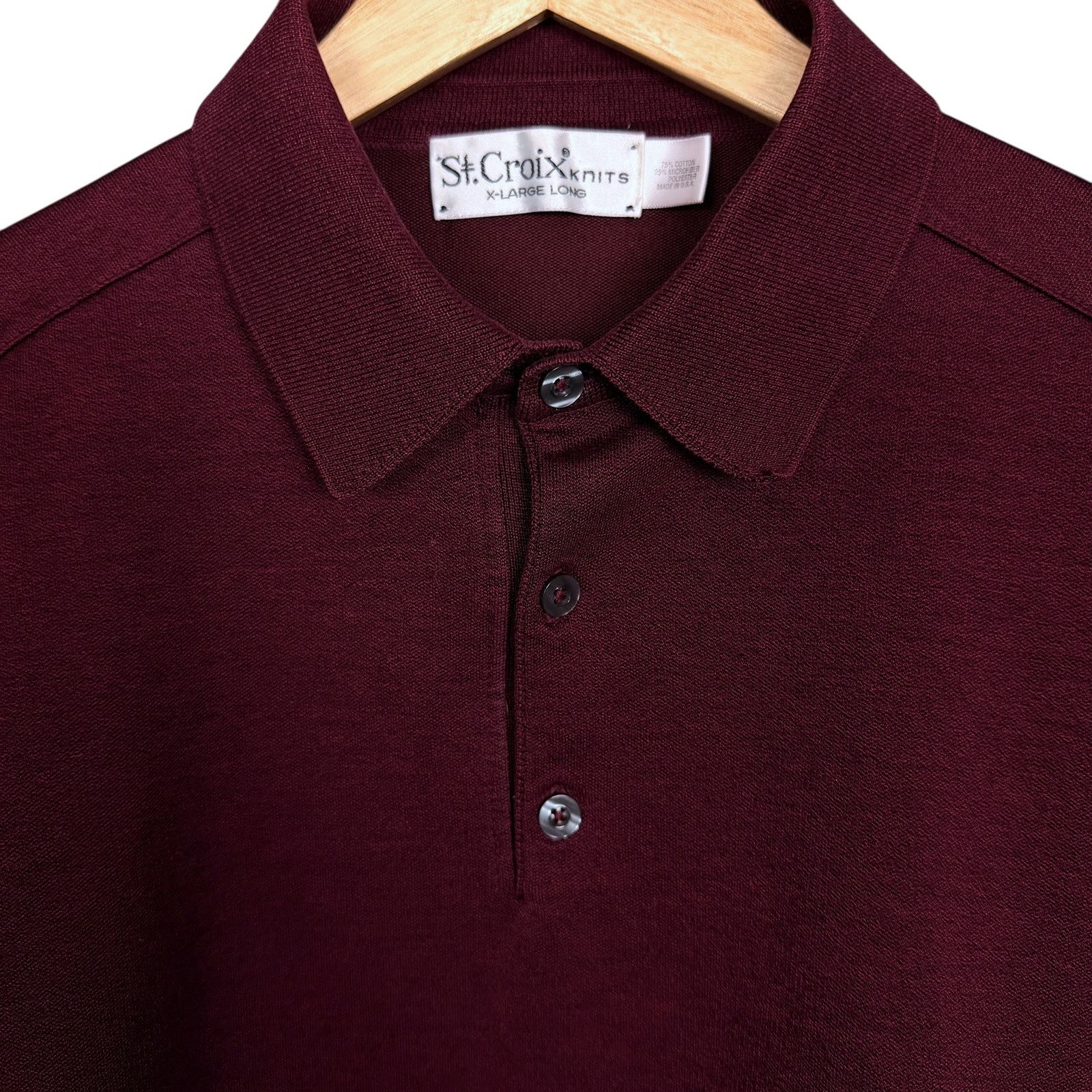 St. Croix Vtg St. Croix Knits Dark Red Long Sleeve Polo Shirt XLT Long Size US XL / EU 56 / 4 - 3 Thumbnail