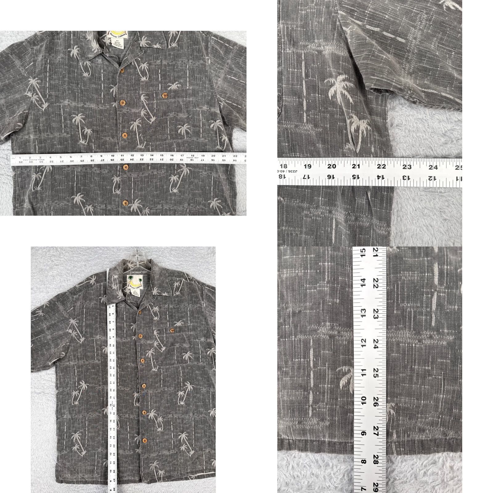 Vintage Banana Cabana Shirt Men Medium Gray Palm Tree 100% Silk Hawaiian Button Up Size US M / EU 48-50 / 2 - 8 Thumbnail