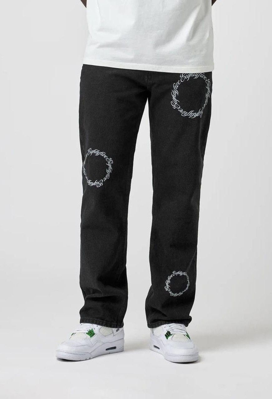 Designer EIGHTYFIVE ROUND LOGO PRINT JEANS BLACK WASHED Size US 32 / EU 48 - 3 Thumbnail